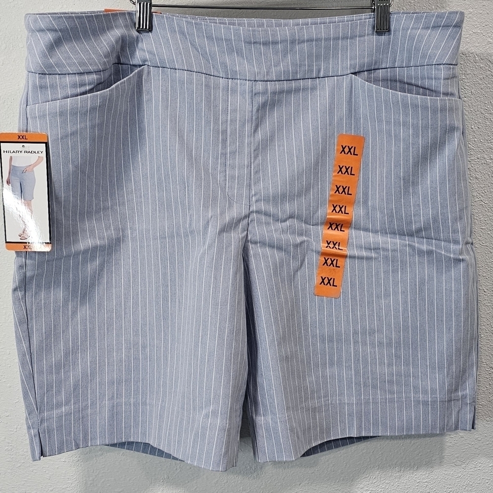 Hilary Radley Women's Mid Rise Bermuda Blue White Shorts 9" Inseam Size XXL NWT